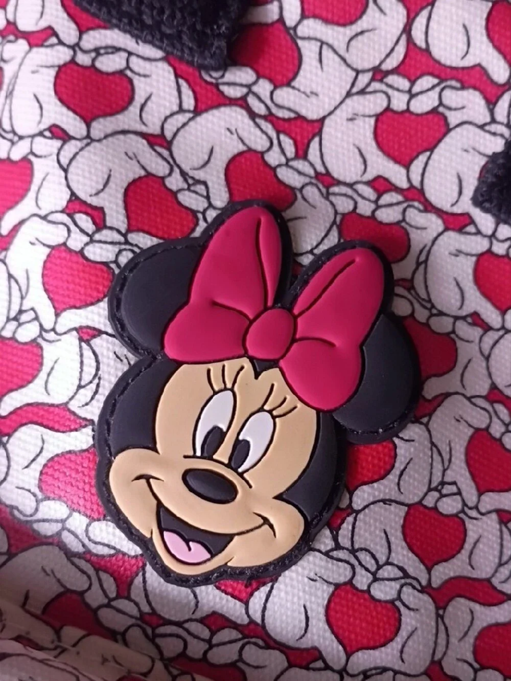 Zara Kids Minnie Mouse Pink White Heart Pattern Backpack Front Zip Pocket